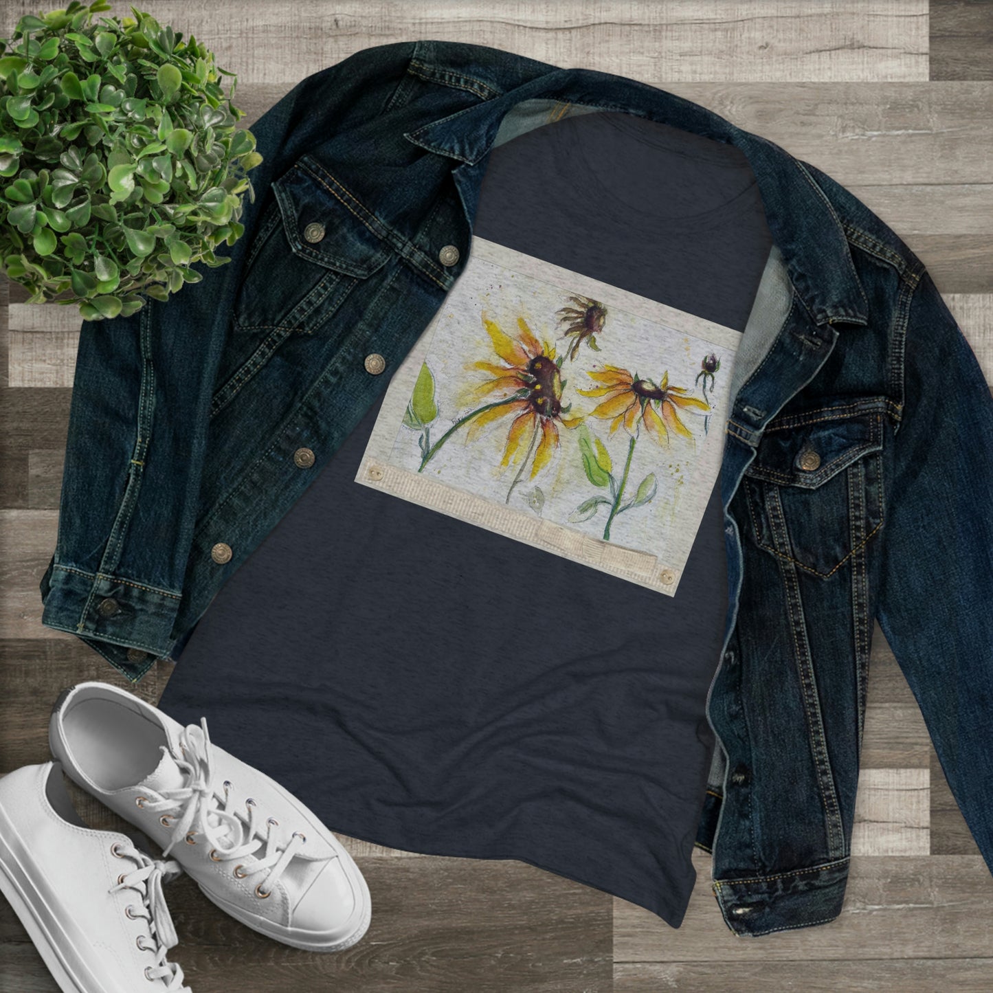 Camiseta Triblend ajustada para mujer con girasoles de otoño