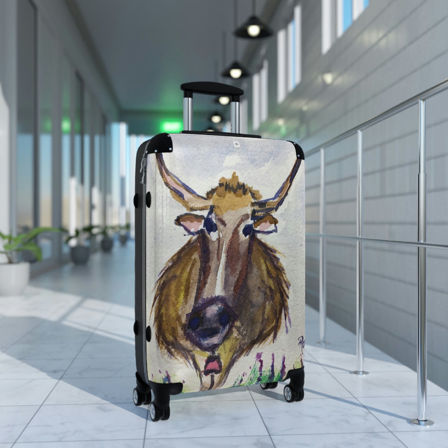 Maleta de mano con diseño de vaca en acuarela caprichosa de Lola Longhorn (tres tamaños disponibles)