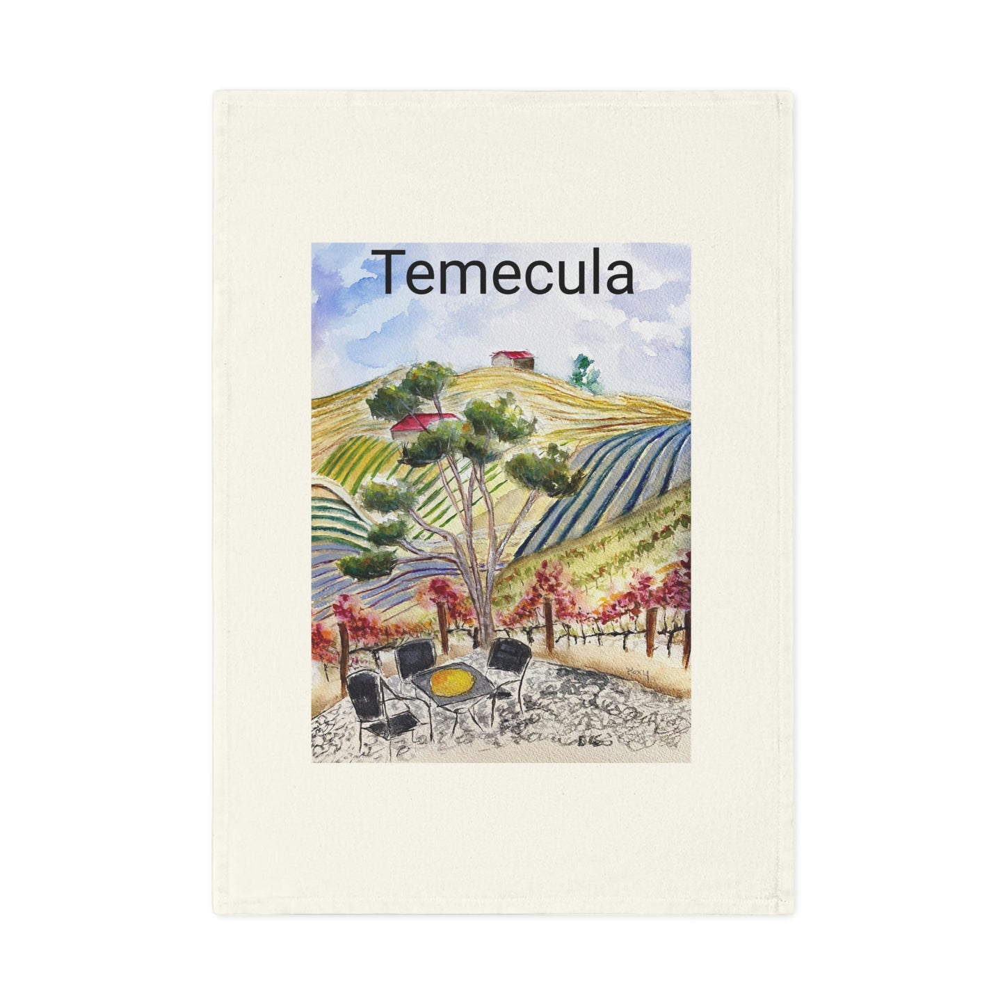 Temecula Organic Vegan Cotton Tea Towel  With View from the Patio at GBV and "Temecula"