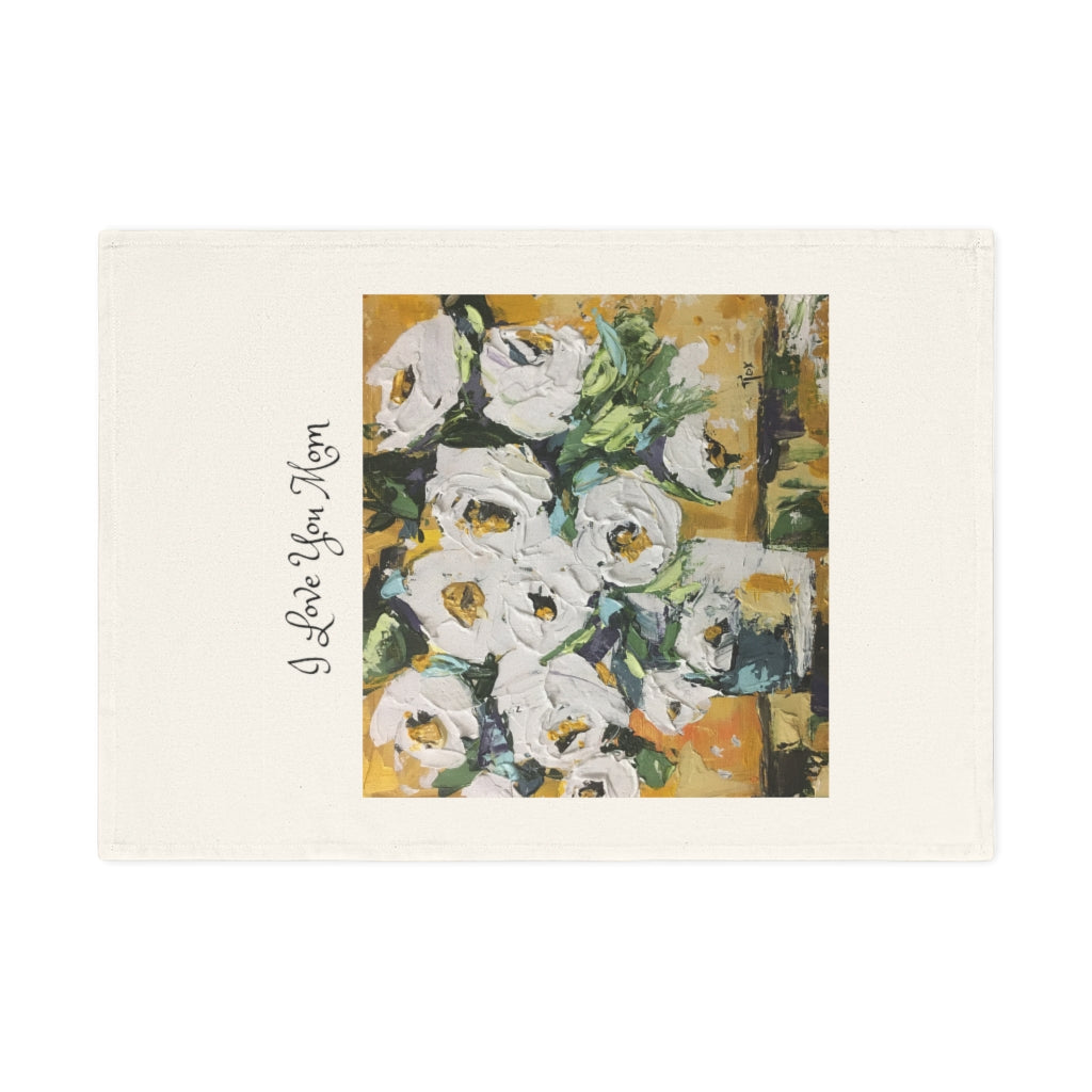 Te amo mamá toalla de té de algodón vegano orgánico con pintura original de arte moderno estampado Shabby Roses Flowers