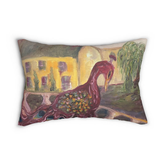 Peacock at the Old Manse Hotel Cotswolds Lumbar Pillow
