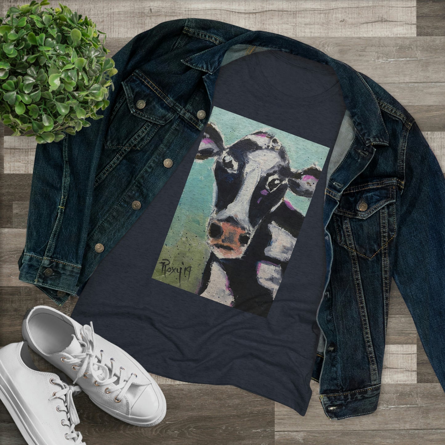 Edna Cow Tee-shirt Triblend Tee ajusté pour femmes