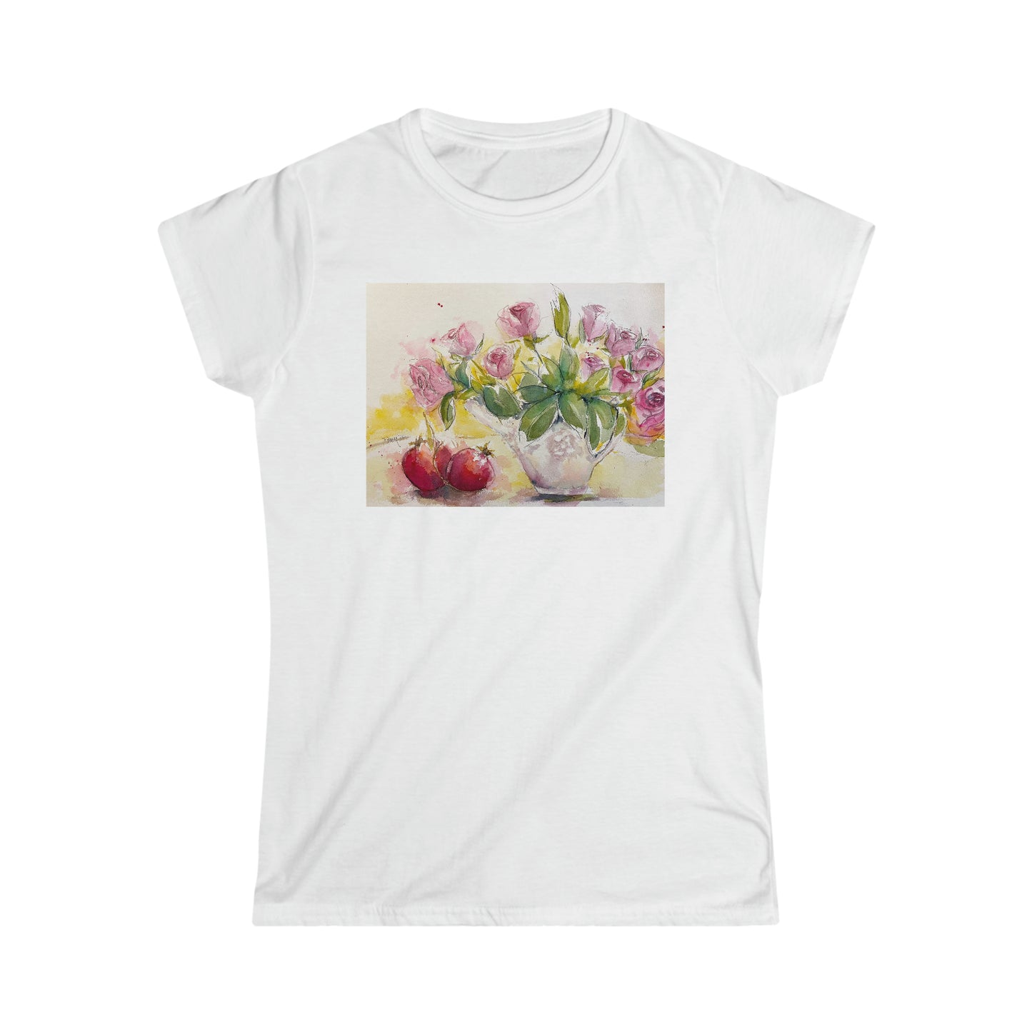 Pink Roses and Pomegranates Women's Softstyle  Semi-Fitted Tee