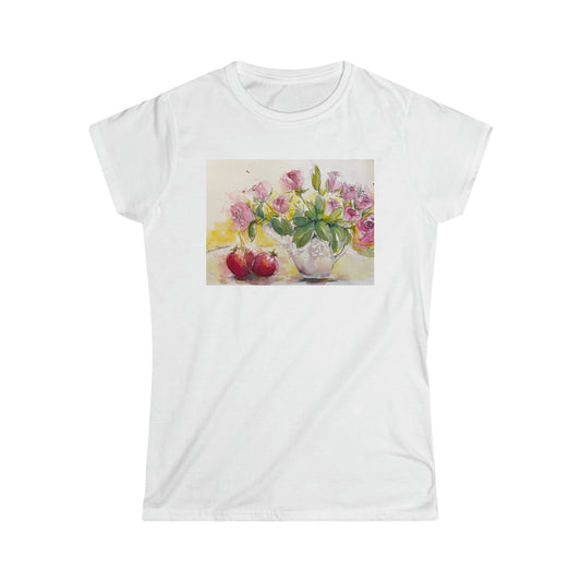 Roses roses et grenades Tee-shirt semi-ajusté Softstyle pour femmes