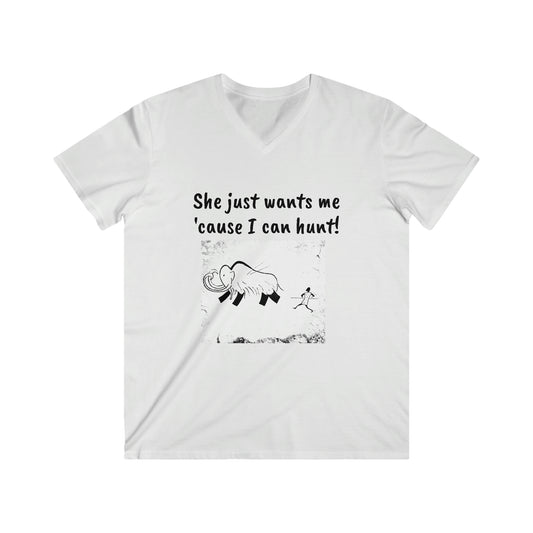 Roxy Rich Comedy "Elle me veut juste parce que je peux chasser !" T-shirt ajusté à manches courtes et col en V pour hommes