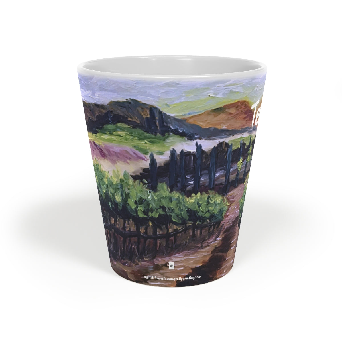 Tasse Temecula Latte, 12 oz avec peinture de vignoble « Afternoon Vines »