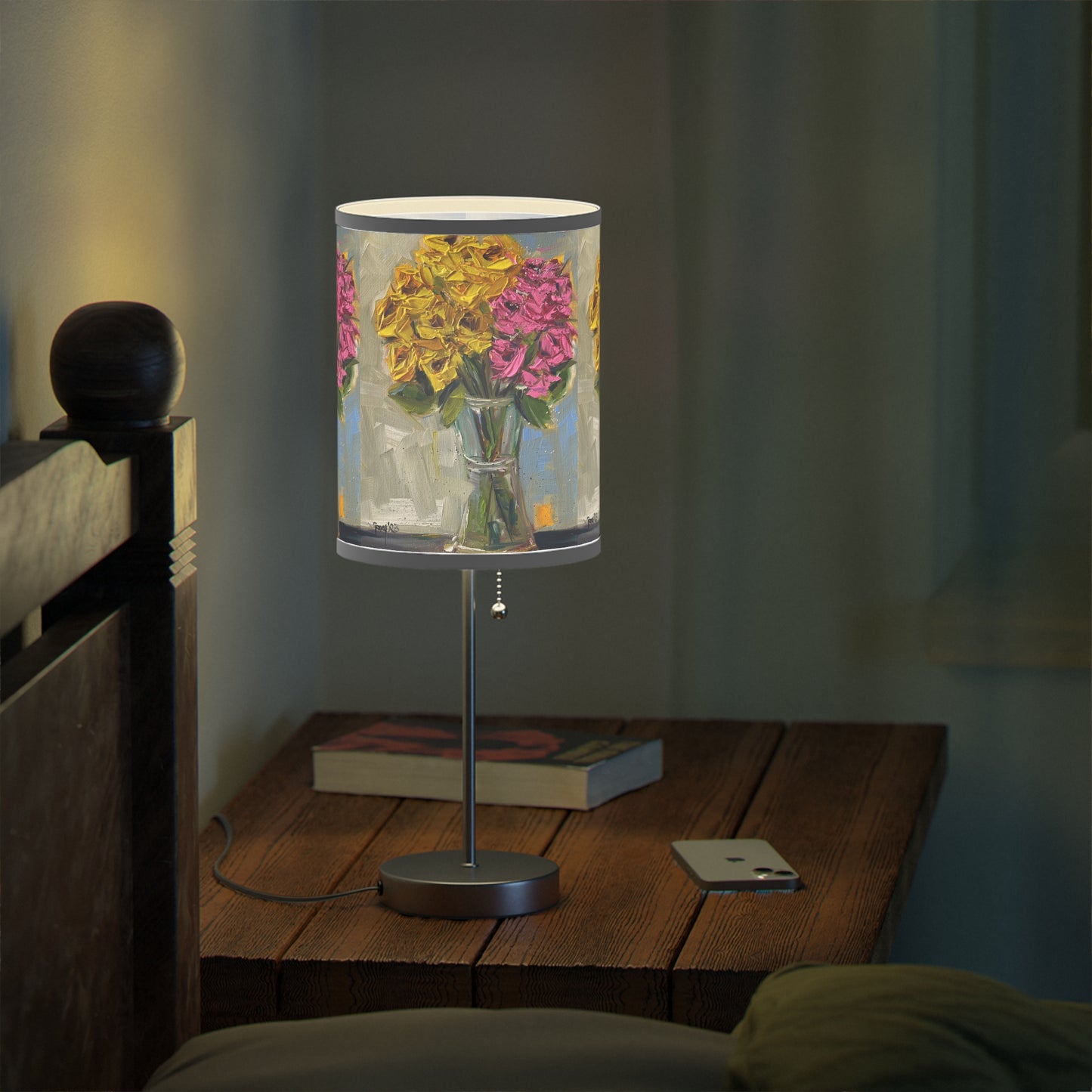 Pink and Yellow Roses Lamp on a Stand, US|CA plug