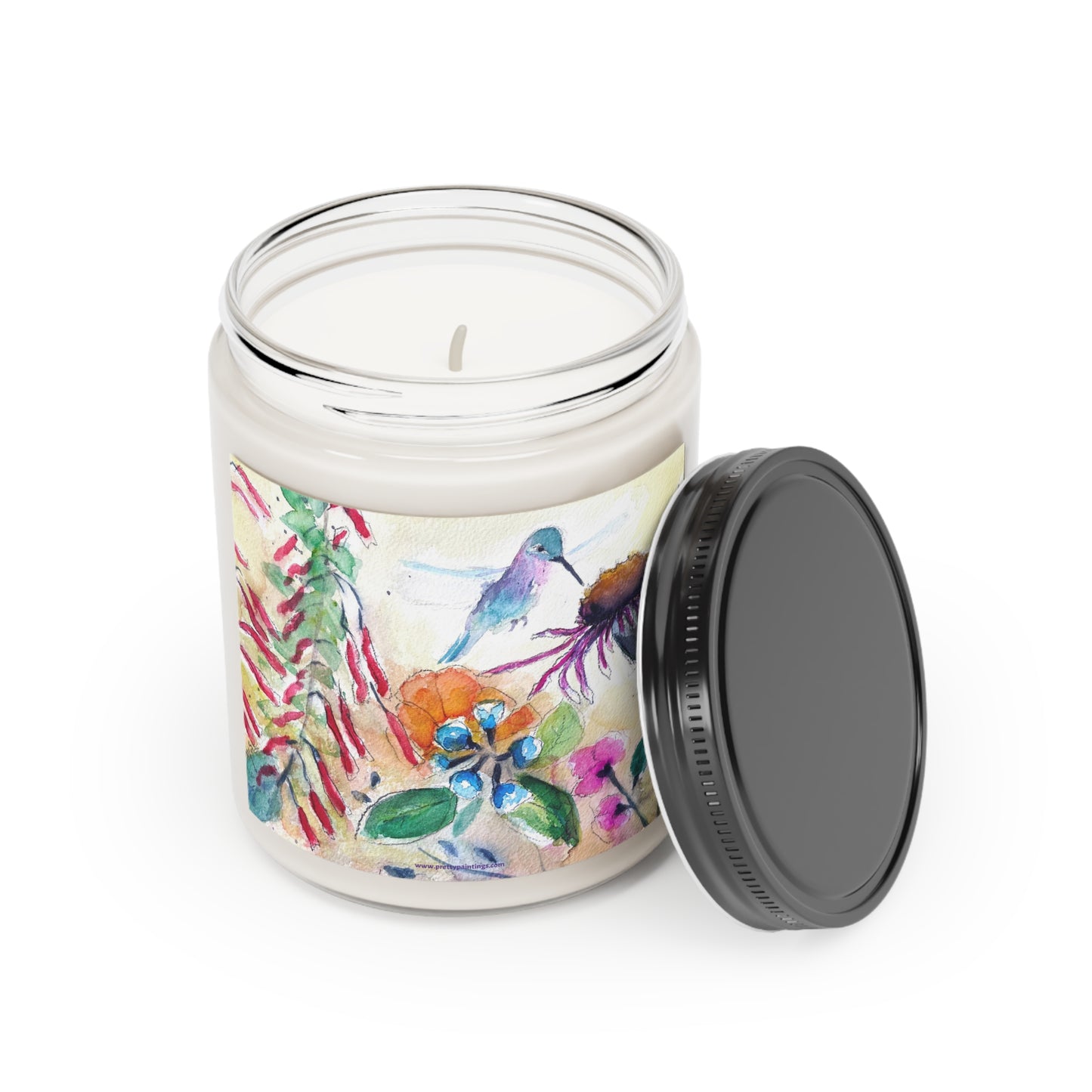 Hummingbird on a Coneflower Loose Floral Watercolor Candle