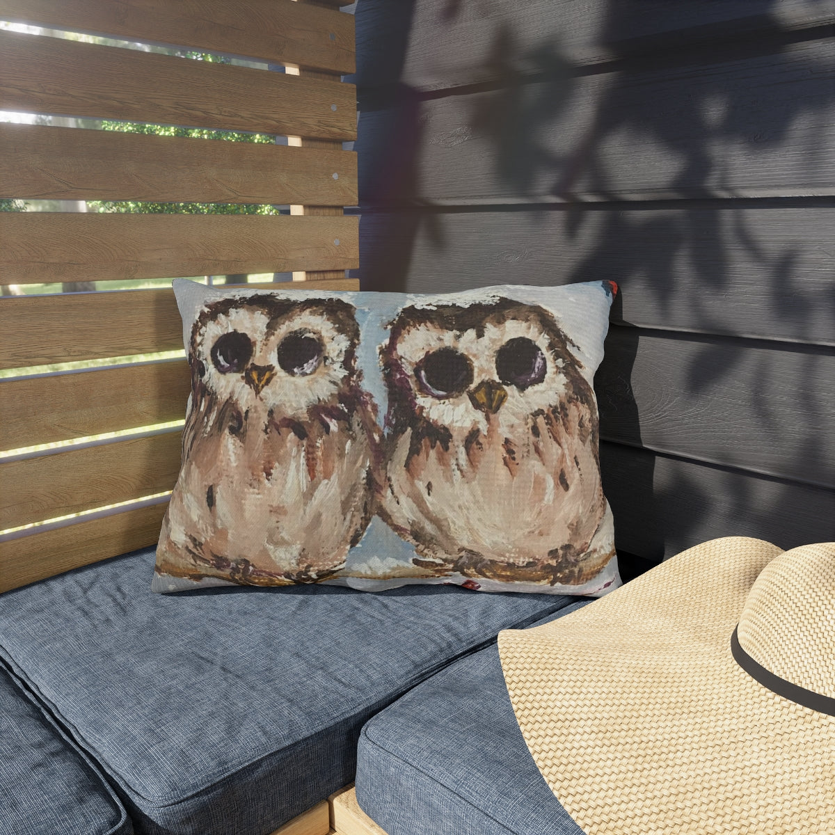 Adorable Baby Owls in Snow Outdoor Pillows