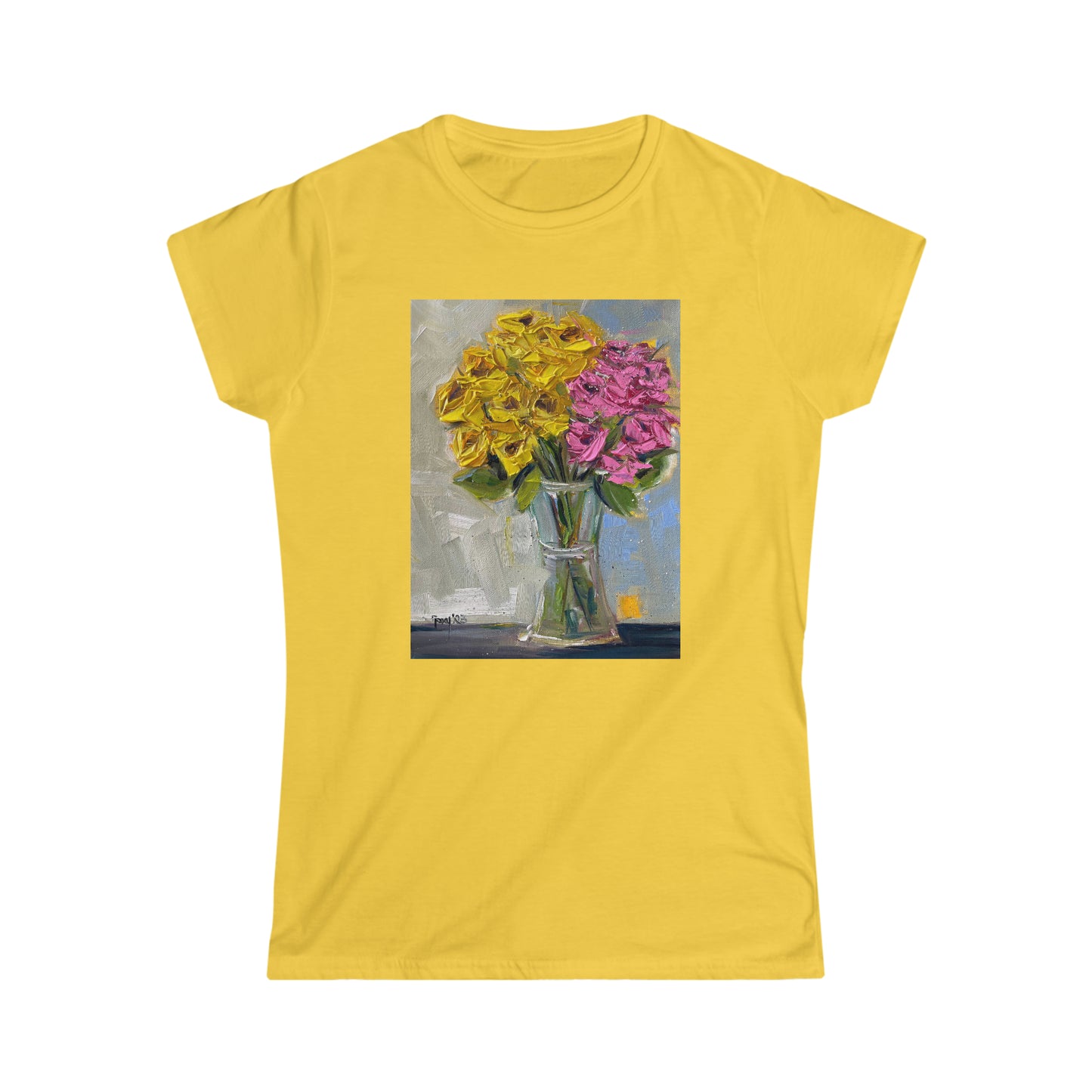 Pink and Yellow Roses Women's Softstyle  Semi-Fitted Tee