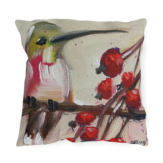 Hummingbird with Berries Outdoor Pillows