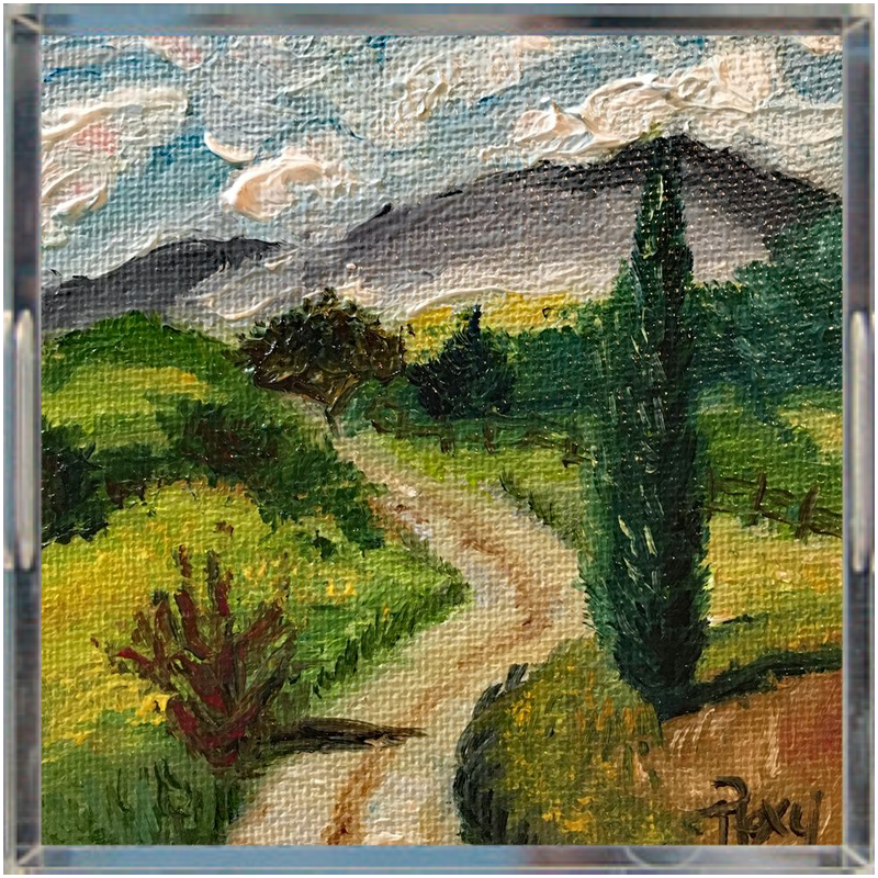 Plateau en acrylique paysage toscan