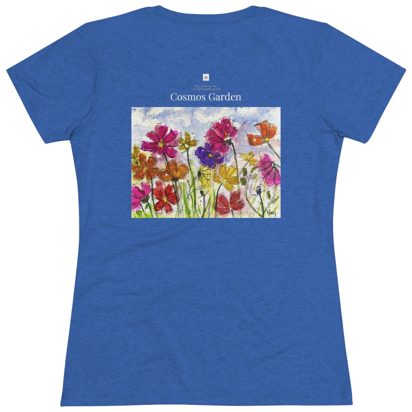 Cosmos Garden (image on back) Women's fitted Triblend Tee  tee shirt