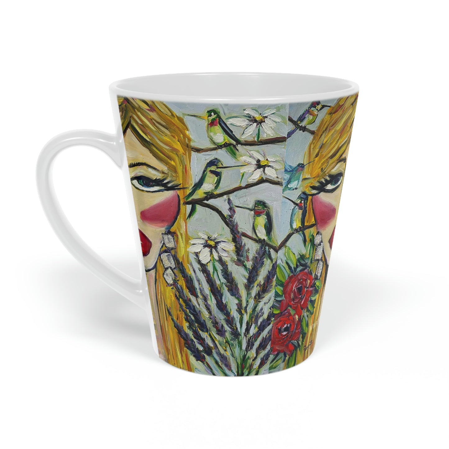 Hummingbird Lady Latte Mug, 12oz