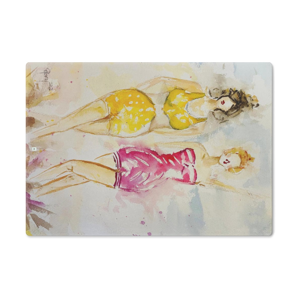 Back in the Day Beach Babes Glass Cutting Board