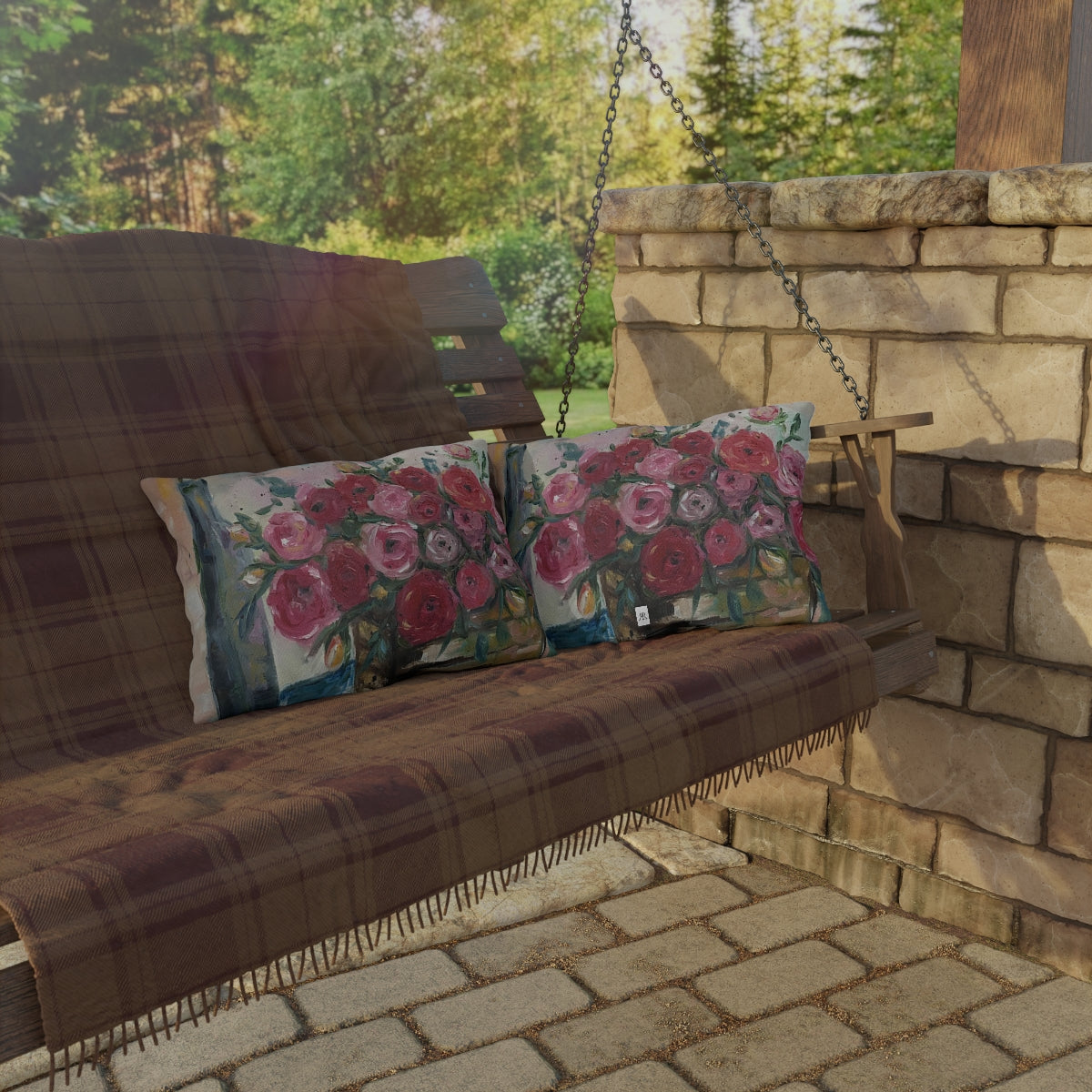 Wine and Pink Ranunculas Outdoor Pillows