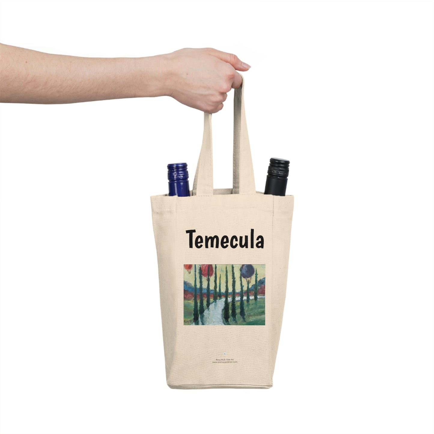 Temecula Double Wine Tote Bag featuring "Wine Country Balloons" painting