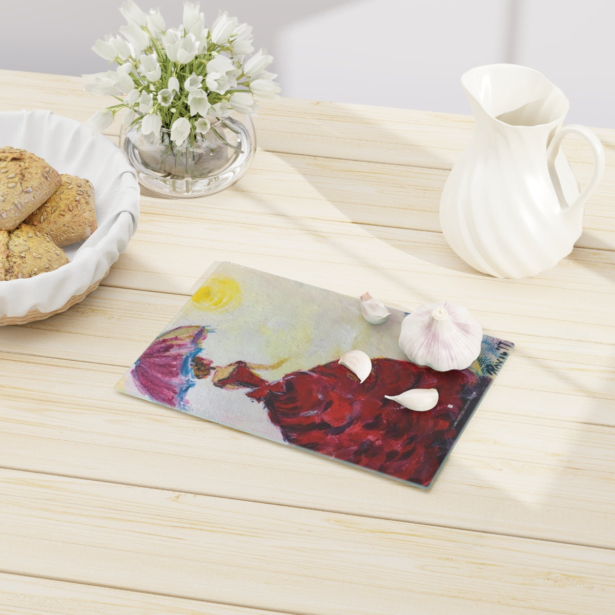 Elegant Lady with an Umbrella Glass Cutting Board