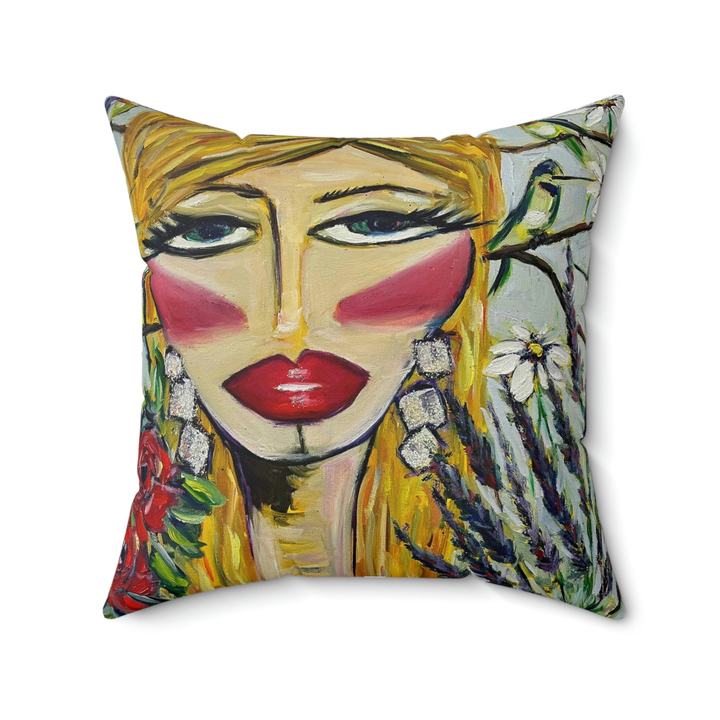 Hummingbird Lady Indoor Spun Polyester Square Pillow