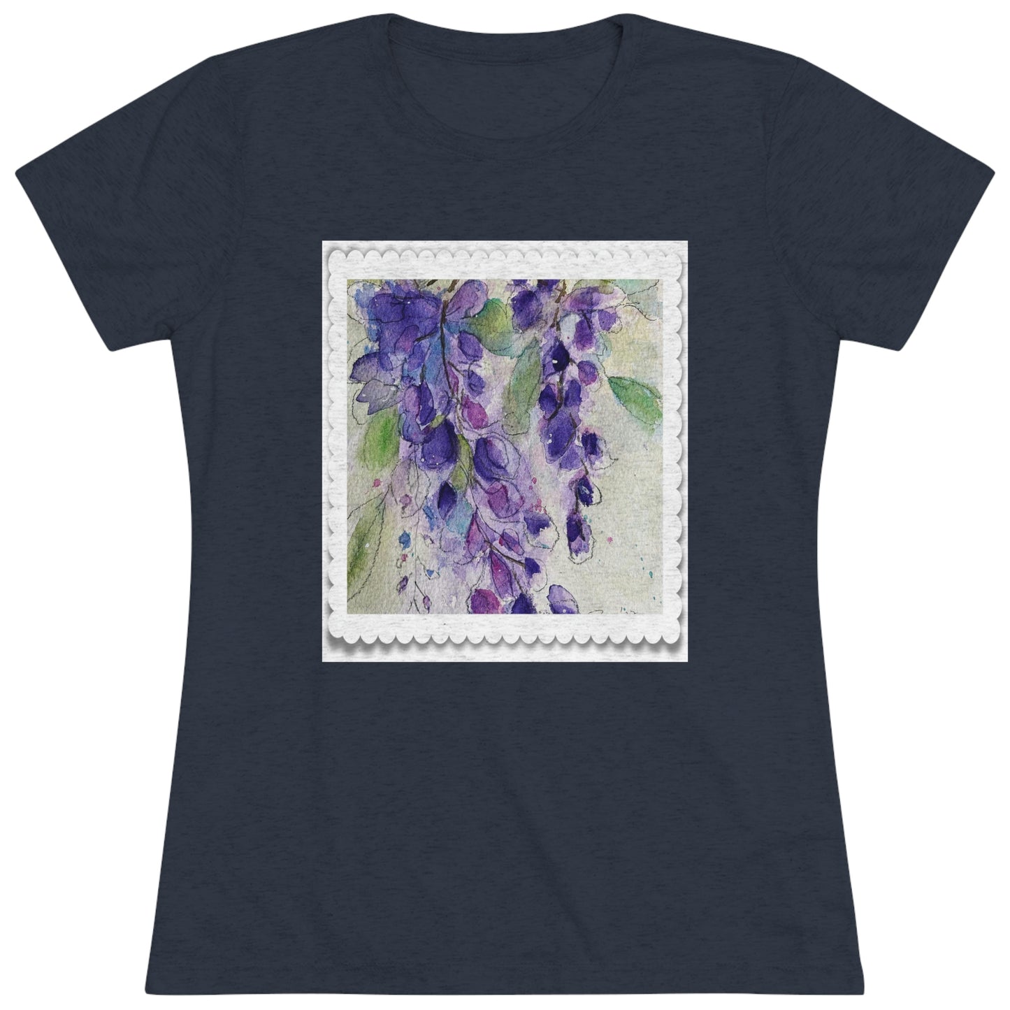 Wisteria Loose Floral Acuarela Camiseta Triblend ajustada para mujer