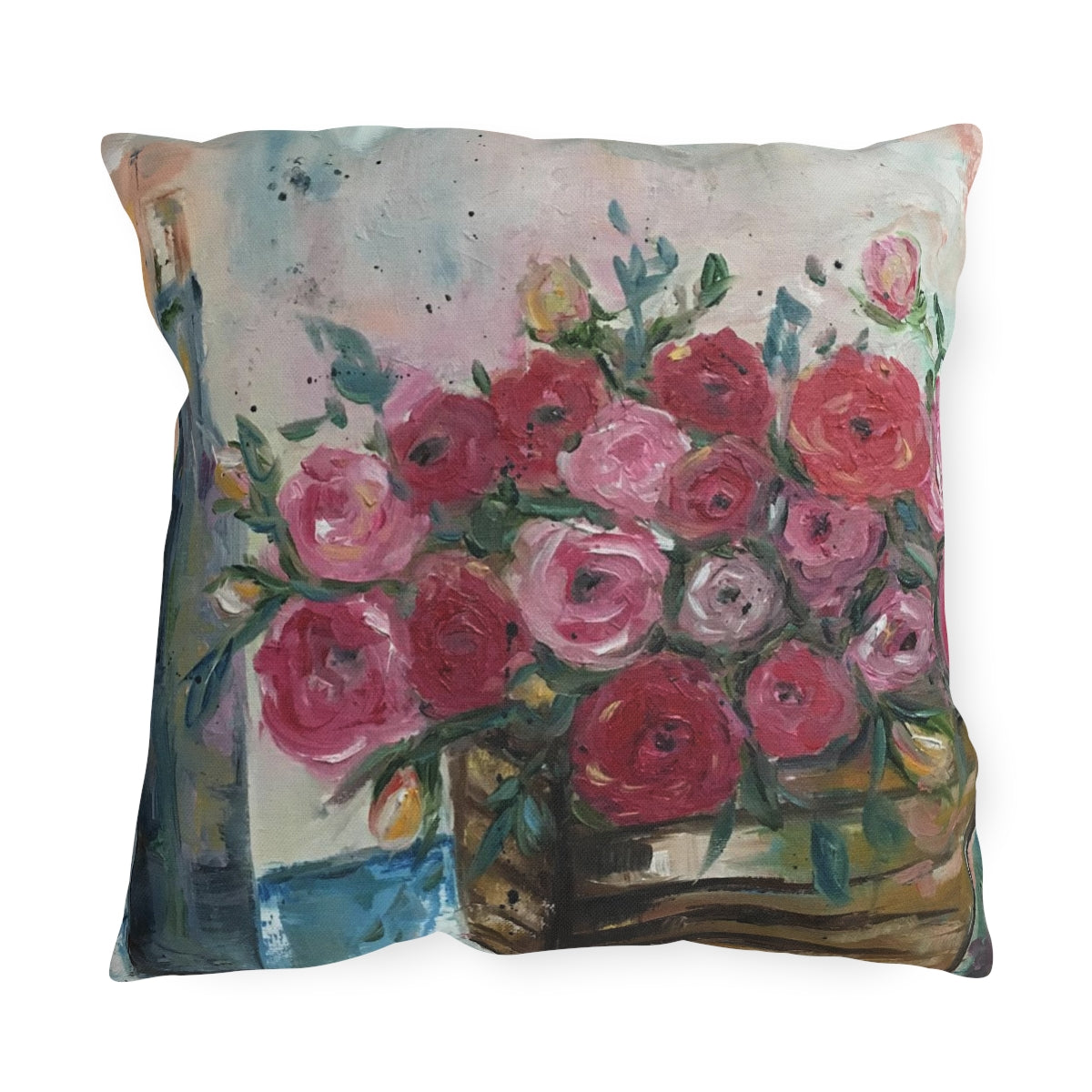 Wine and Pink Ranunculas Outdoor Pillows