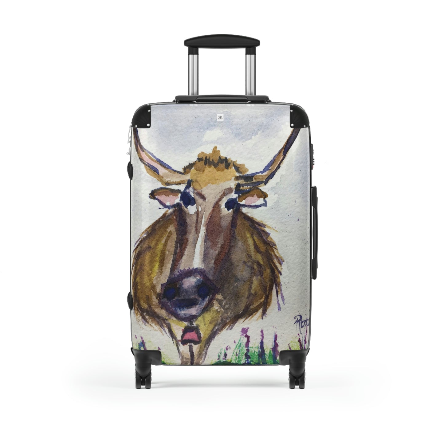 Lola Longhorn Whimsical Watercolor Cow Carry on Suitcase (three sizes available)