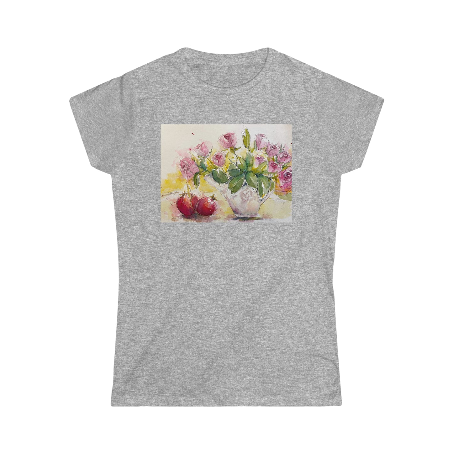 Roses roses et grenades Tee-shirt semi-ajusté Softstyle pour femmes