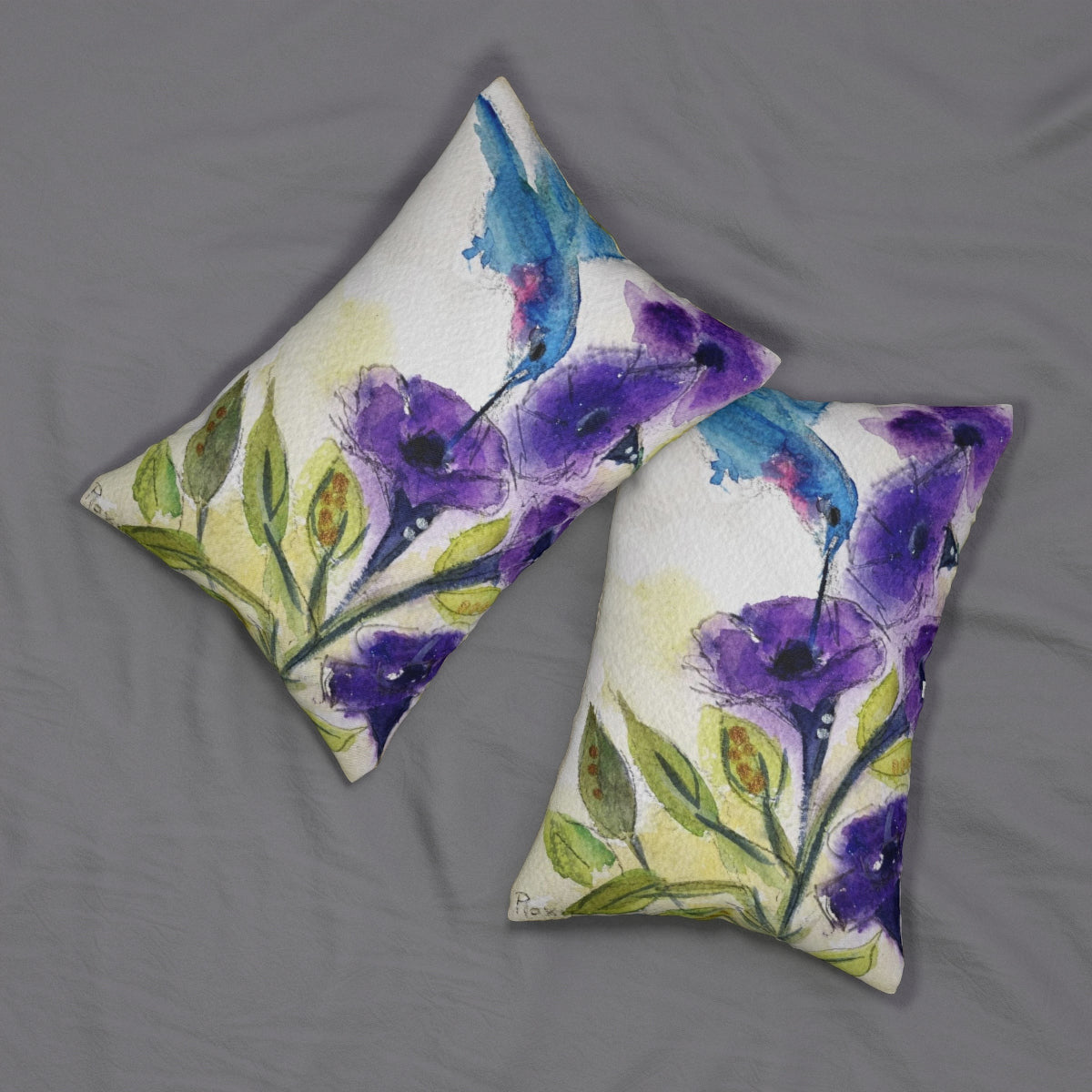 Hummingbird in Purple Trumpet Vine Lumbar Pillow