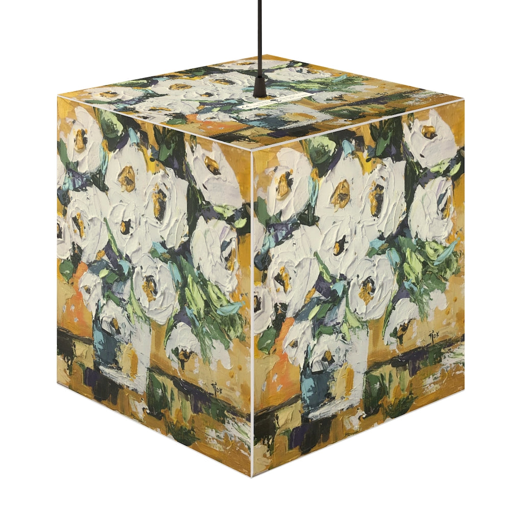 Shabby Roses in Gold Cube Lamp