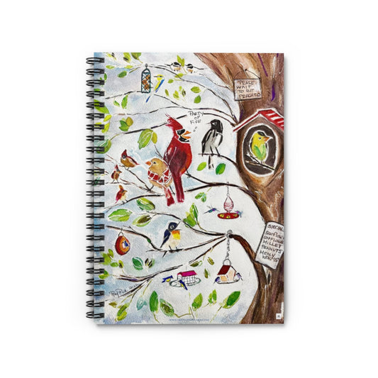 Original pintura de acuarela floral suelta cardenales de pájaros caprichosos impresos en cuaderno espiral - Forrado con reglas - Regalo de mamá amiga estudiante