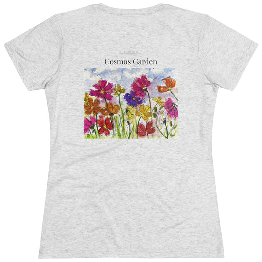 Cosmos Garden (image on back) Women's fitted Triblend Tee  tee shirt