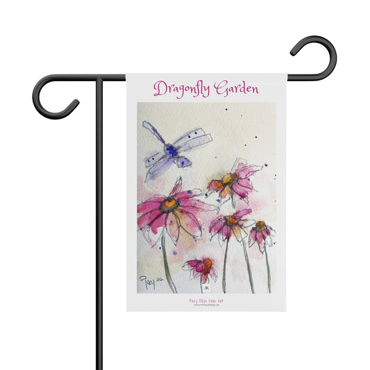 Whimsical Dragonfly on Pink Coneflowers Garden Banner