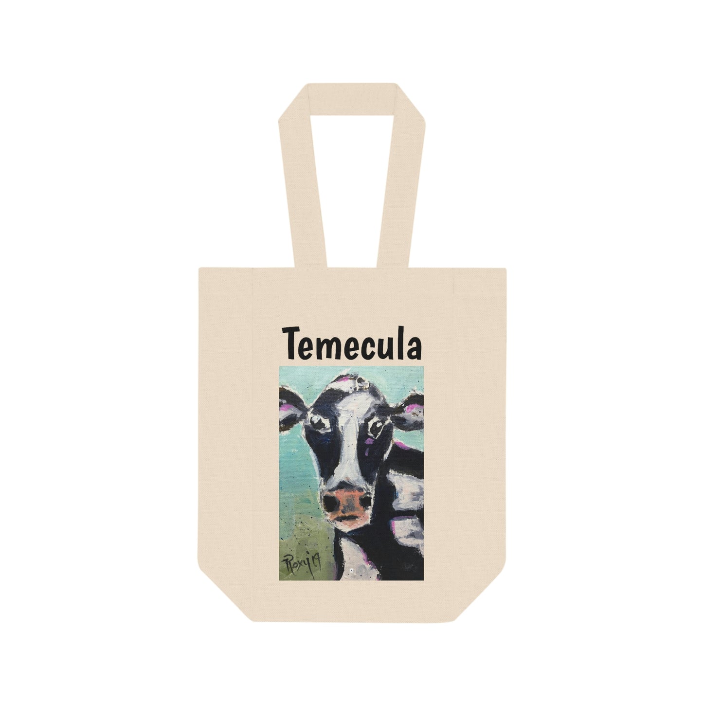 Temecula Double Wine Tote Bag con pintura "Edna Cow"