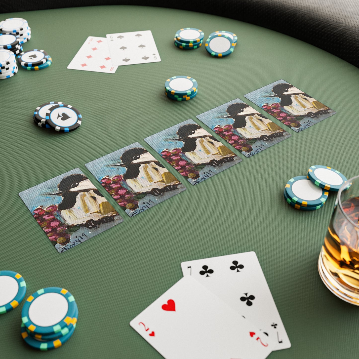 Adorable mésange aux baies roses Cartes de poker/cartes à jouer