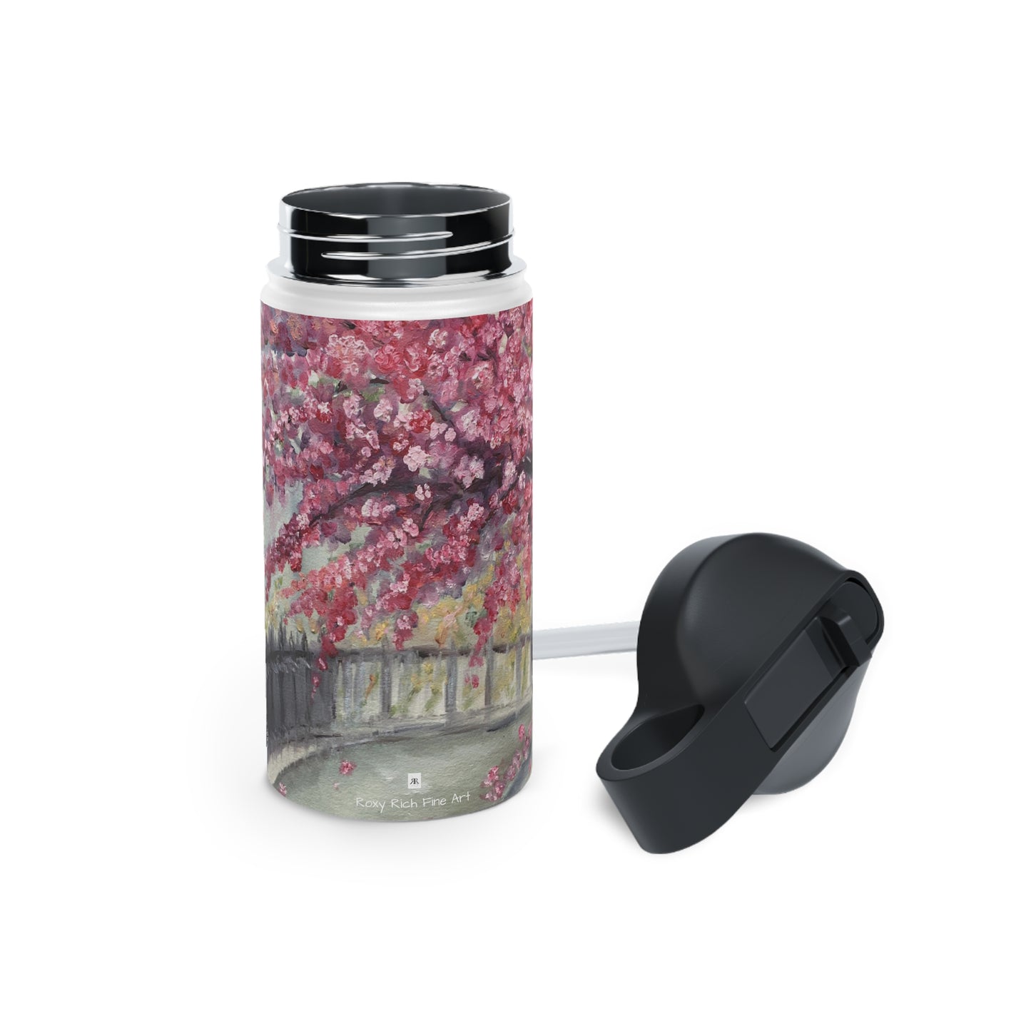 April in Paris Cherry Blossoms Stainless Steel Water Bottle, Standard Lid