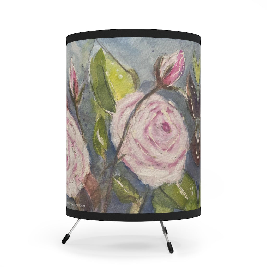 Fluffy White Roses  Tripod Lamp