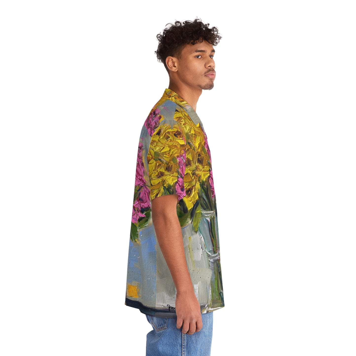 Chemise hawaïenne pour hommes roses et jaunes