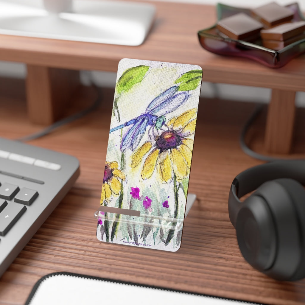 Blue Dragonfly on a Coneflower Phone Stand