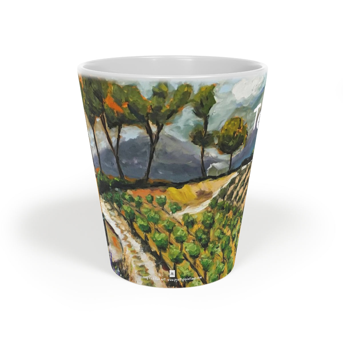 Taza Temecula Latte, 12 oz con pintura de viñedo "Summer Vines"