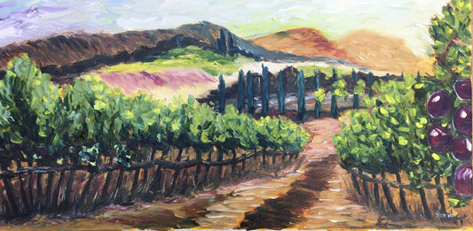 Après-midi vignes-peinture originale de paysage à l’huile 10 x 20 encadrée