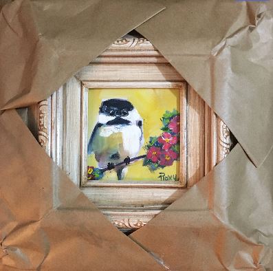 Chickadee Original Oil Painting 4x4 Framed