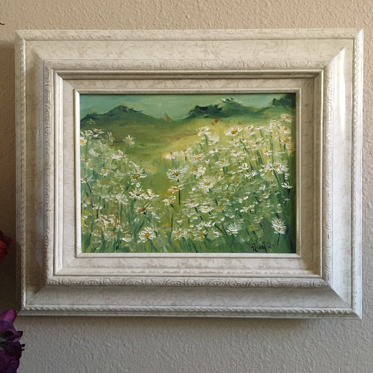 Field of Daisies Original Oil Painting 9 x 12 Framed