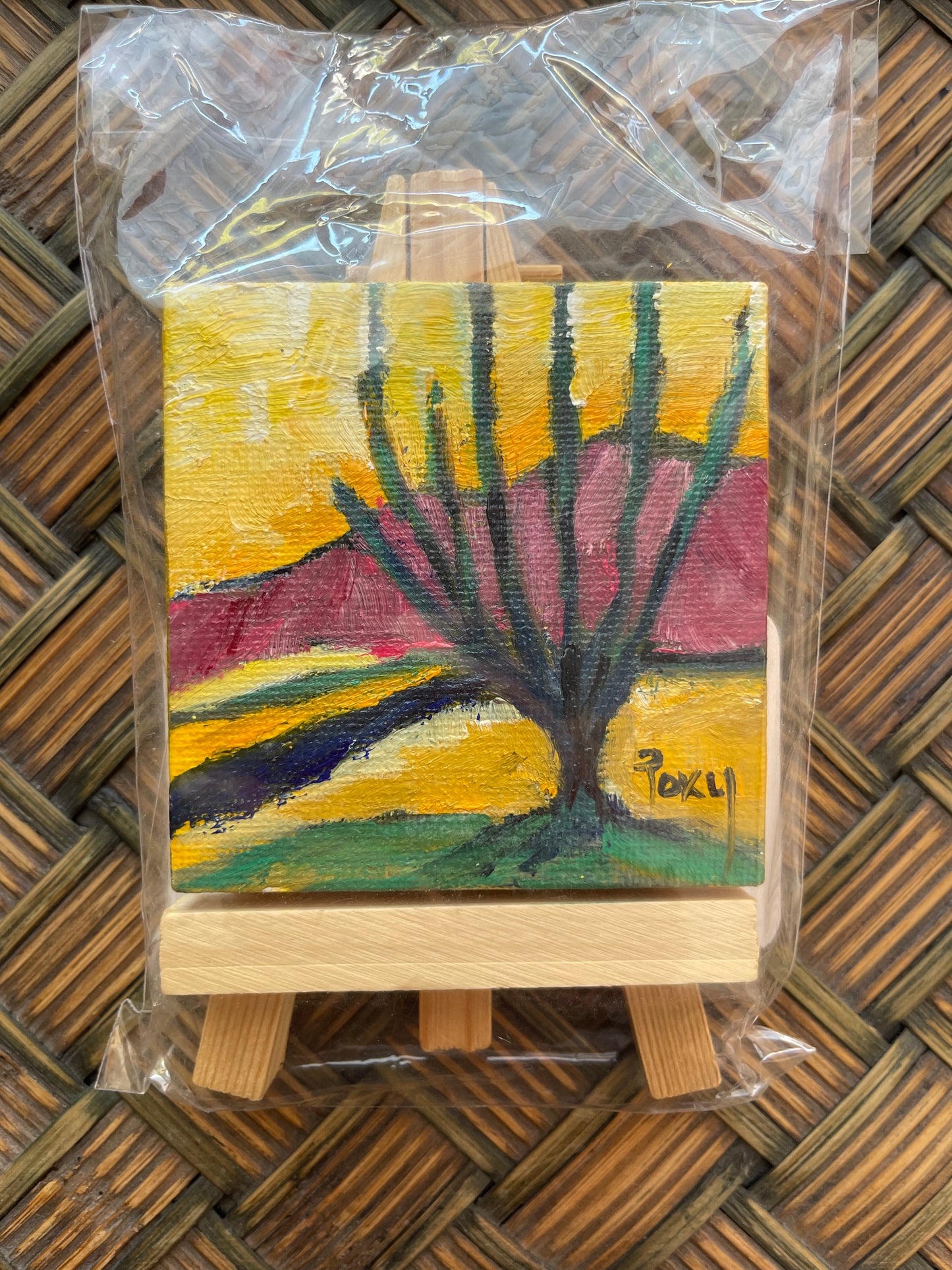 Bright Southwestern Landscape-Original Miniature Oil Painting with Stand