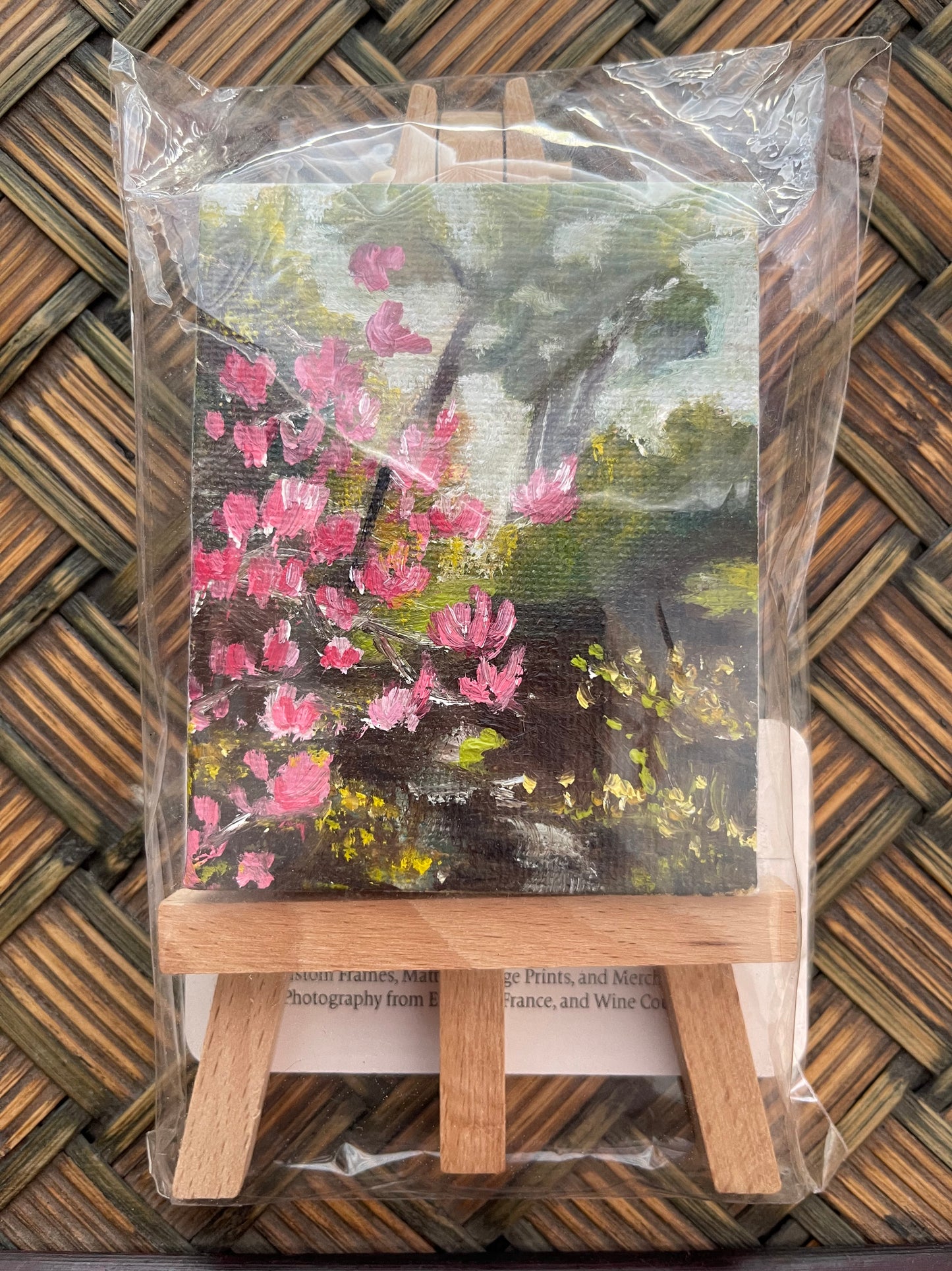 Japanese Magnolias at Descanso Gardens-Original Miniature Oil Landscape Painting with Stand