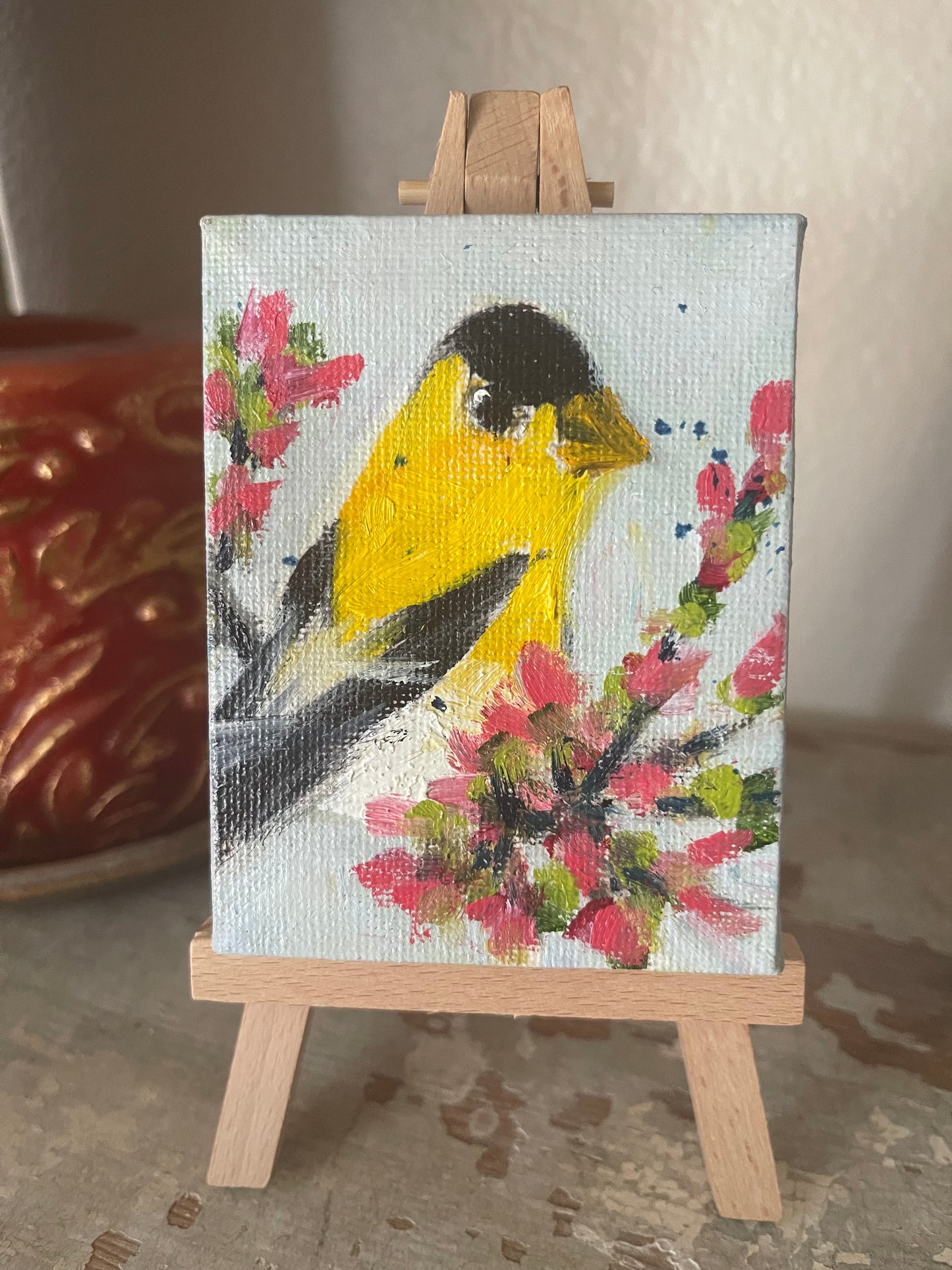 American Goldfinch-Original Miniature Oil Painting with Stand