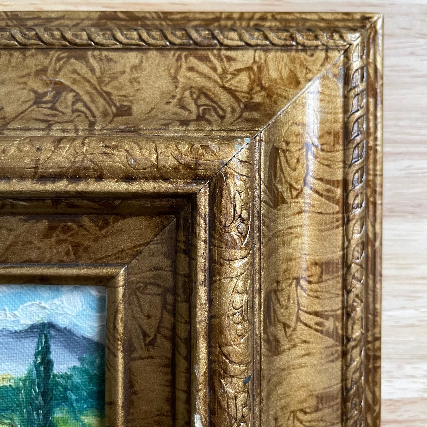 Paisaje de ciprés italiano 4 x 4 Pintura original de paisaje al óleo enmarcada
