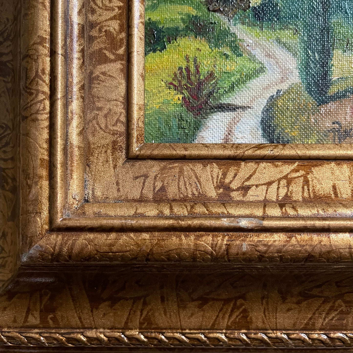 Paisaje de ciprés italiano 4 x 4 Pintura original de paisaje al óleo enmarcada