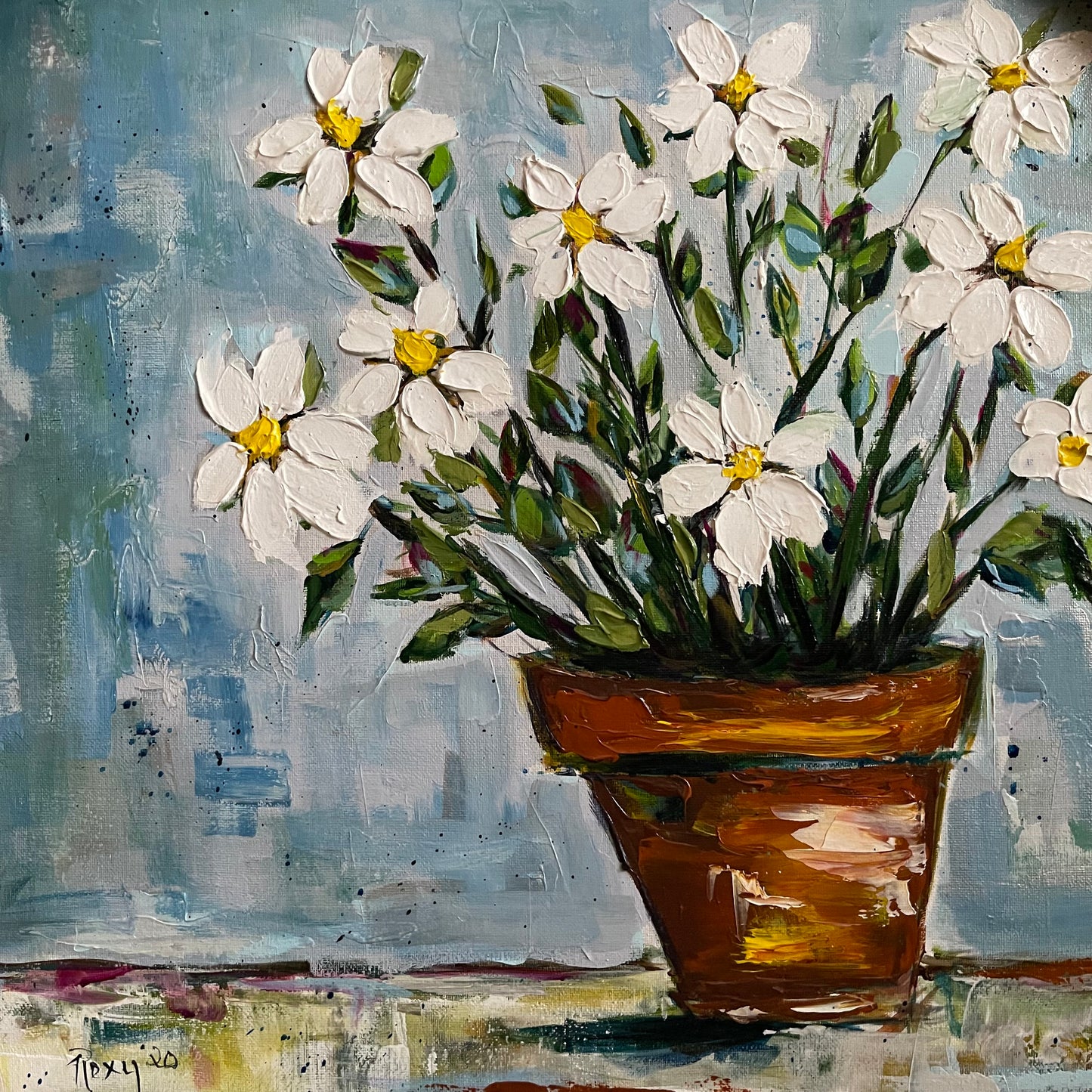 Daisy Gardenias Original Acrylic Painting Framed