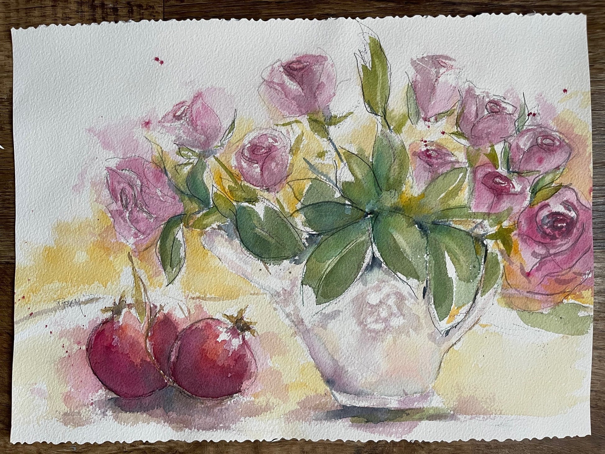 Roses and Pomegrantes Painting