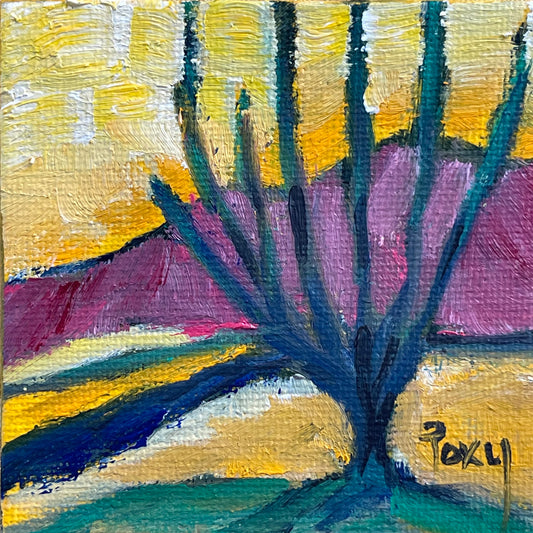 Bright Southwestern Landscape-Original Miniature Oil Painting with Stand
